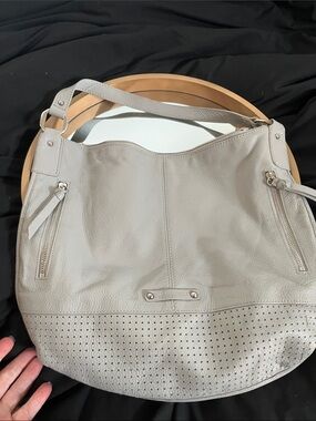 B MAKOWSKY Light Gray Perforated Leather Shoulder Bag